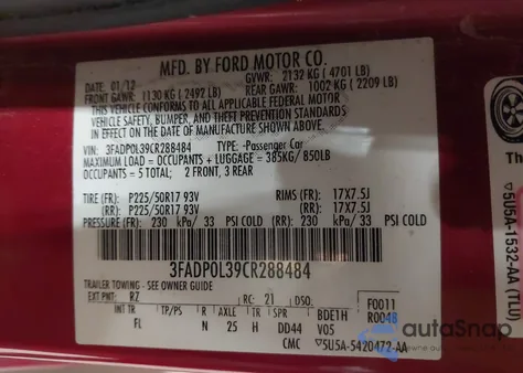 2012 Ford Fusion Hybrid z USA, uszkodzony, nr VIN 3FADP0L39CR288484